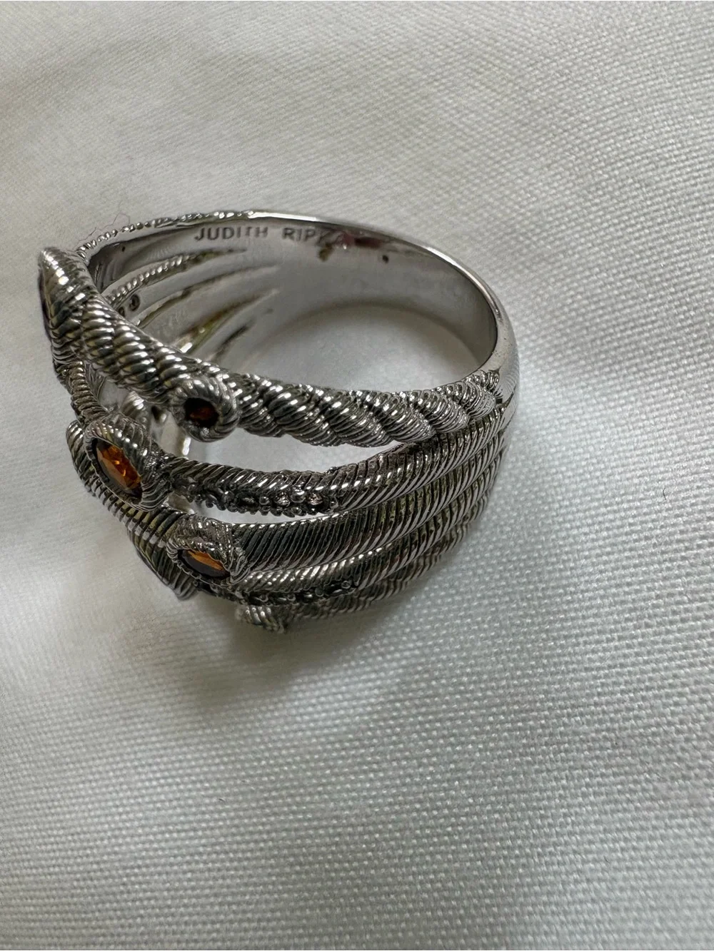Judith Ripka Silver Multi-Band Ring with Deep Red Stones